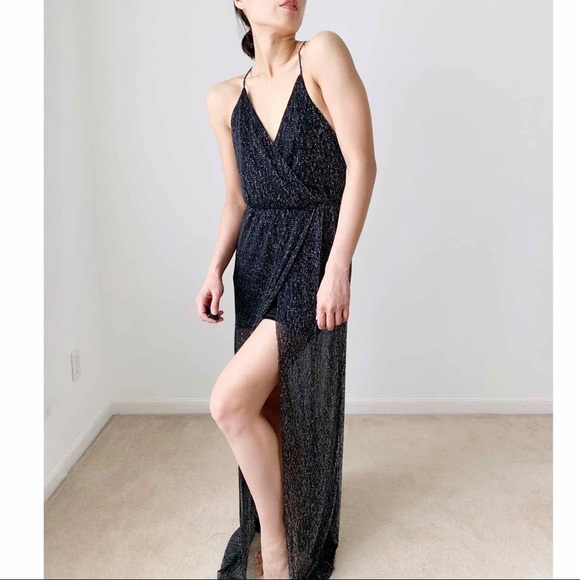 BLACK SHEER GLITTER HIGH CUT MAXI DRESS - Picture 5 of 16